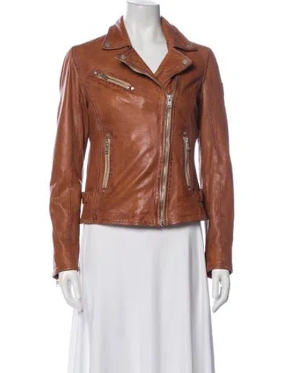 Pre-owned Mauritius Lamb Leather Biker Jacket In Brown