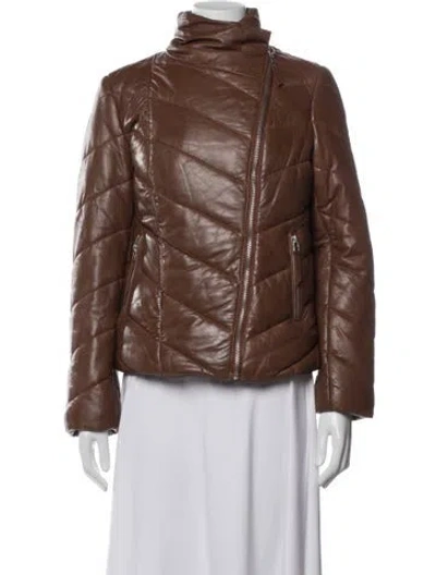 Pre-owned Mauritius Lamb Leather Biker Jacket In Brown