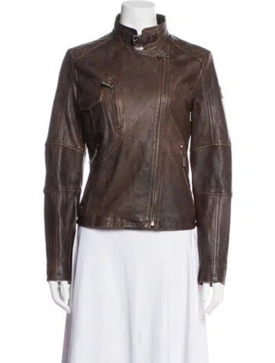 Pre-owned Mauritius Lamb Leather Biker Jacket In Brown