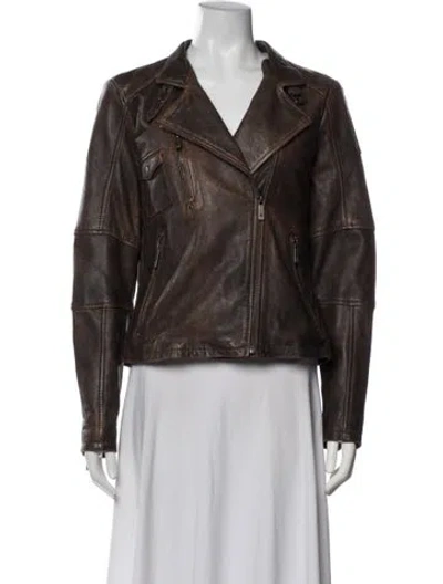 Pre-owned Mauritius Lamb Leather Biker Jacket In Brown