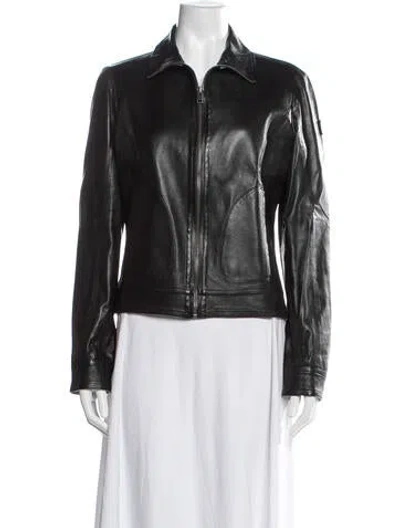 Pre-owned Mauritius Lamb Leather Biker Jacket In Brown
