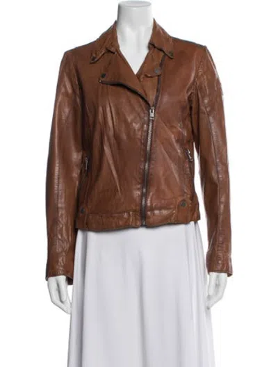 Pre-owned Mauritius Lamb Leather Biker Jacket In Brown