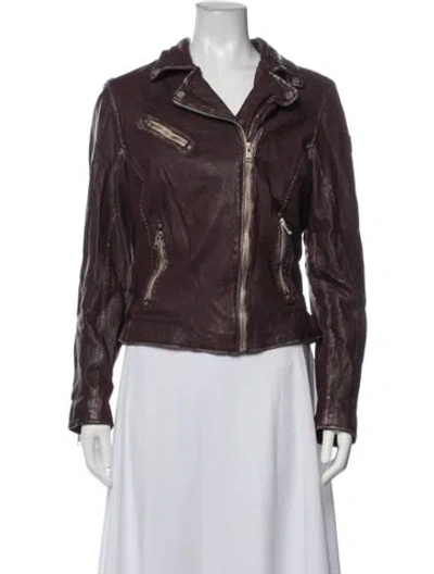 Pre-owned Mauritius Lamb Leather Biker Jacket In Burgundy