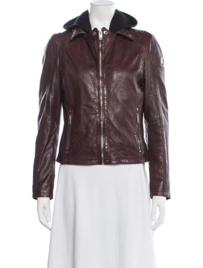 Pre-owned Mauritius Lamb Leather Biker Jacket In Burgundy