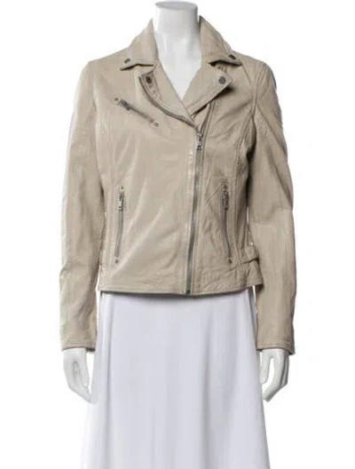 Pre-owned Mauritius Lamb Leather Biker Jacket In Gray