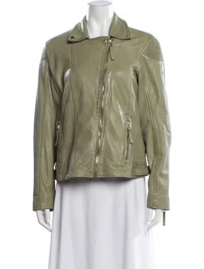 Pre-owned Mauritius Lamb Leather Biker Jacket In Green