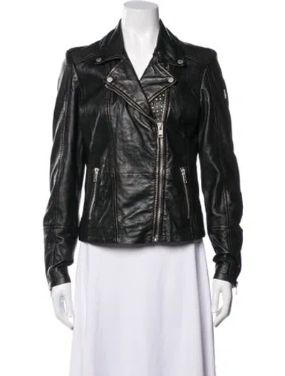 Pre-owned Mauritius Lamb Leather Biker Jacket In Green