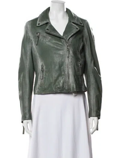 Pre-owned Mauritius Lamb Leather Biker Jacket In Green