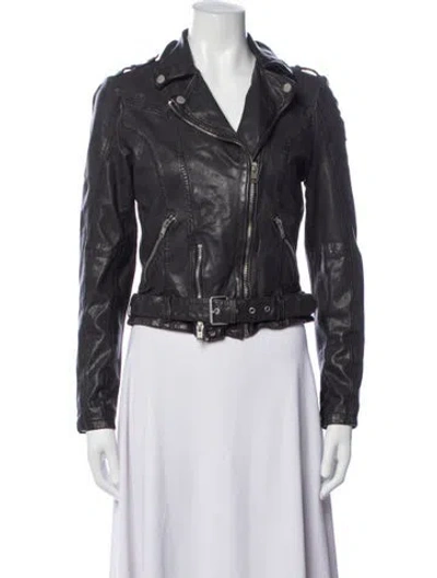Pre-owned Mauritius Lamb Leather Biker Jacket In Green
