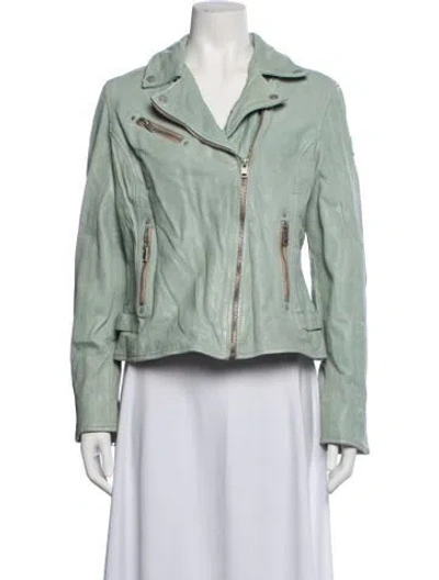 Pre-owned Mauritius Lamb Leather Biker Jacket In Green