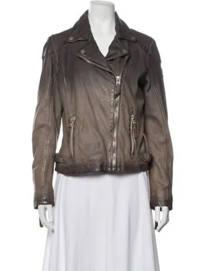 Pre-owned Mauritius Lamb Leather Biker Jacket In Green