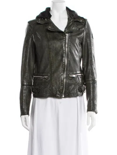 Pre-owned Mauritius Lamb Leather Biker Jacket In Green