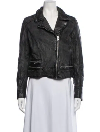 Pre-owned Mauritius Lamb Leather Biker Jacket In Grey