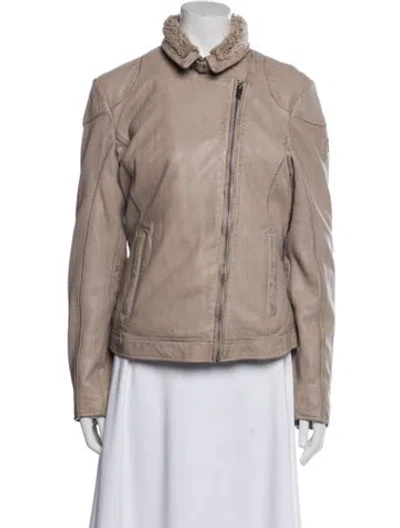 Pre-owned Mauritius Lamb Leather Biker Jacket In Neutral