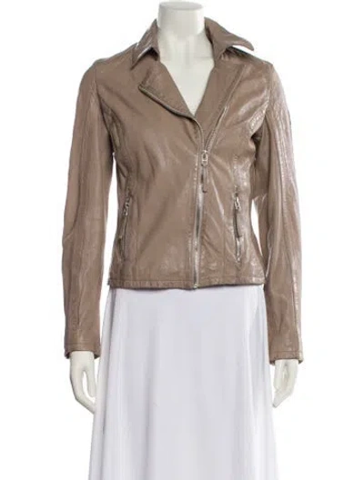 Pre-owned Mauritius Lamb Leather Biker Jacket In Neutral