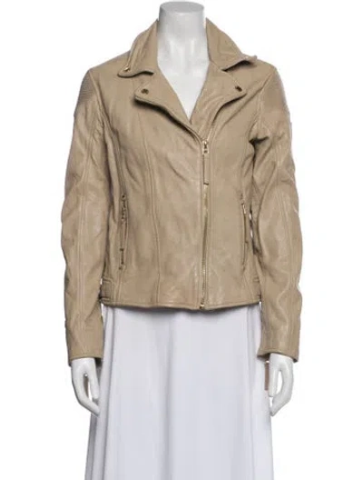 Pre-owned Mauritius Lamb Leather Biker Jacket In Neutral