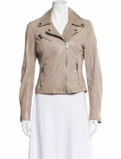 Pre-owned Mauritius Lamb Leather Biker Jacket In Neutral