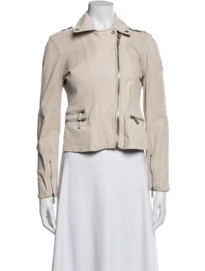 Pre-owned Mauritius Lamb Leather Biker Jacket In Neutrals
