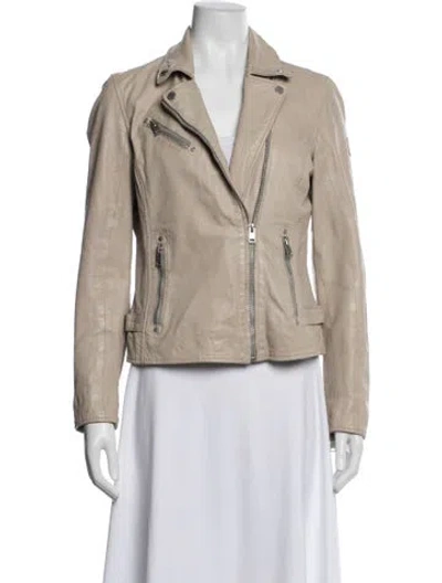 Pre-owned Mauritius Lamb Leather Biker Jacket In Neutrals