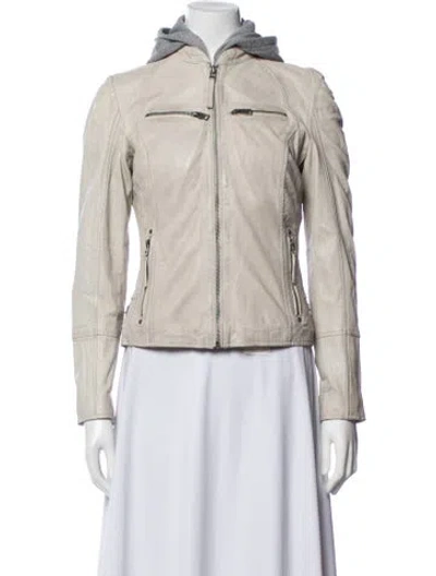 Pre-owned Mauritius Lamb Leather Biker Jacket In Neutrals