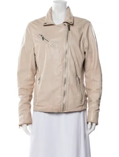 Pre-owned Mauritius Lamb Leather Biker Jacket In Neutrals