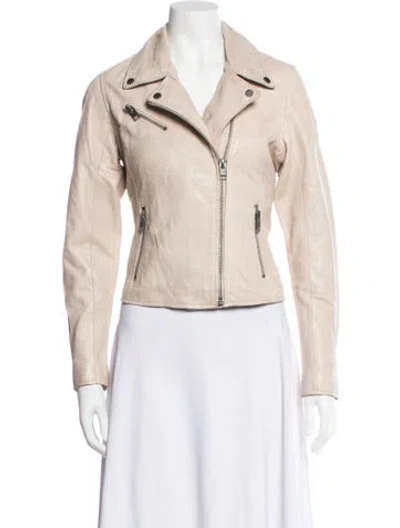 Pre-owned Mauritius Lamb Leather Biker Jacket In Neutrals