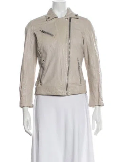 Pre-owned Mauritius Lamb Leather Biker Jacket In Neutrals