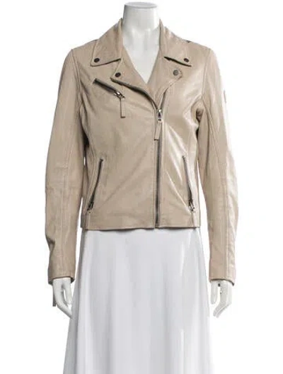 Pre-owned Mauritius Lamb Leather Biker Jacket In Neutrals
