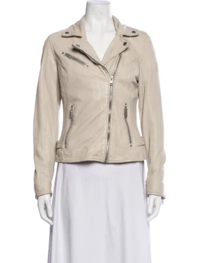 Pre-owned Mauritius Lamb Leather Biker Jacket In Neutrals