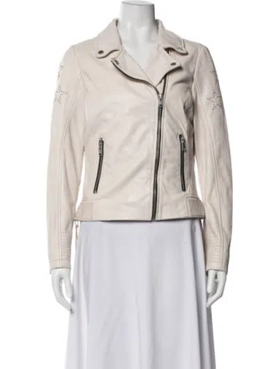 Pre-owned Mauritius Lamb Leather Biker Jacket In Neutrals