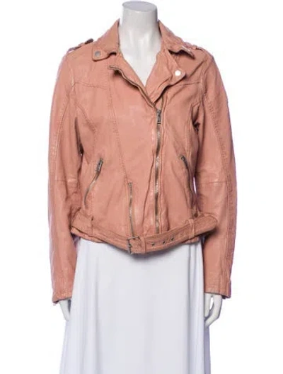 Pre-owned Mauritius Lamb Leather Biker Jacket In Pink