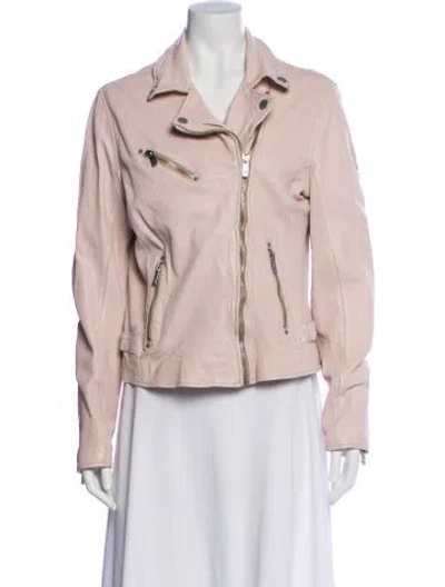 Pre-owned Mauritius Lamb Leather Biker Jacket In Pink