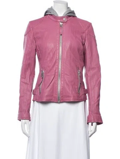 Pre-owned Mauritius Lamb Leather Biker Jacket In Pink