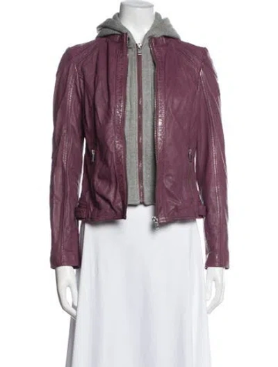 Pre-owned Mauritius Lamb Leather Biker Jacket In Purple