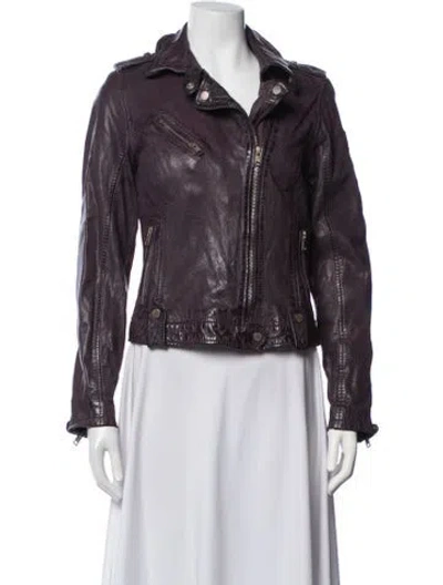 Pre-owned Mauritius Lamb Leather Biker Jacket In Purple