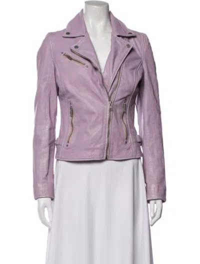 Pre-owned Mauritius Lamb Leather Biker Jacket In Purple