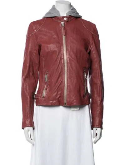 Pre-owned Mauritius Lamb Leather Biker Jacket In Red