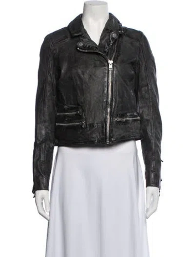 Pre-owned Mauritius Lamb Leather Biker Jacket W/ Tags In Grey