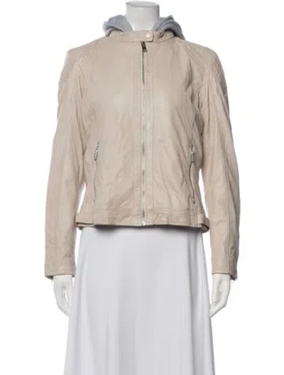 Pre-owned Mauritius Lamb Leather Biker Jacket W/ Tags In Neutrals