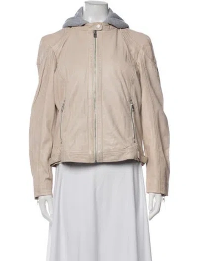 Pre-owned Mauritius Lamb Leather Biker Jacket W/ Tags In Neutrals
