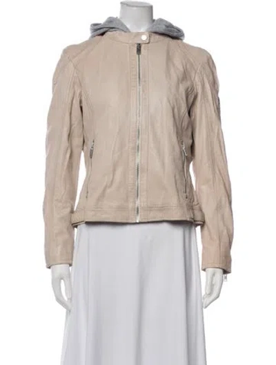 Pre-owned Mauritius Lamb Leather Biker Jacket W/ Tags In Neutrals