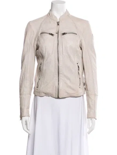 Pre-owned Mauritius Lamb Leather Biker Jacket In White