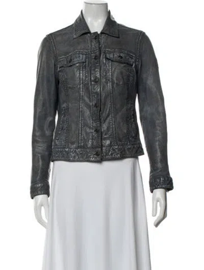 Pre-owned Mauritius Lamb Leather Denim Jacket In Blue