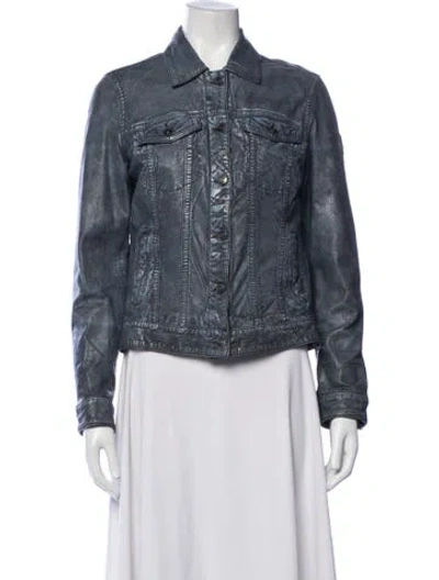 Pre-owned Mauritius Lamb Leather Denim Jacket In Blue