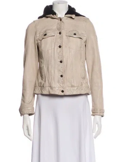 Pre-owned Mauritius Lamb Leather Denim Jacket In Neutral