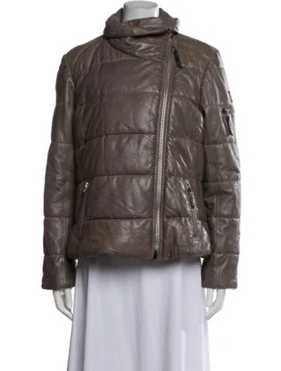 Pre-owned Mauritius Lamb Leather Down Coat In Brown