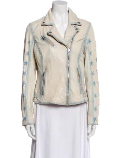 Pre-owned Mauritius Lamb Leather Tie-dye Print Biker Jacket In Neutral