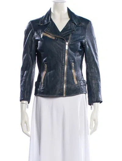 Pre-owned Mauritius Leather Biker Jacket In Blue