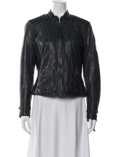 Pre-owned Mauritius Leather Biker Jacket In Blue