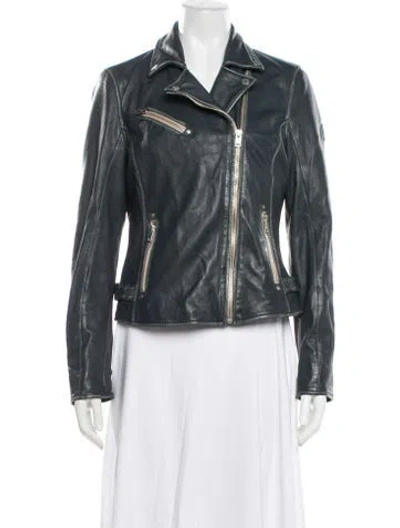 Pre-owned Mauritius Leather Biker Jacket In Blue